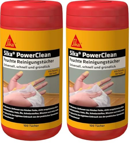 Sika Lingettes humides - Sika PowerClean Blanc - Idéal pour l'atelier - Mains propres sans lavage - Boîte distributrice de 100 lingettes (Lot de 2)