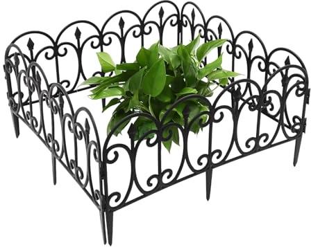 Lot de 5 clôtures de jardin - 58 x 23 cm - Clôture enfichable résistante aux intempéries - Clôture décorative élégante pour parterre de fleurs, jardin, terrasse et délimitation d'animaux - Noir