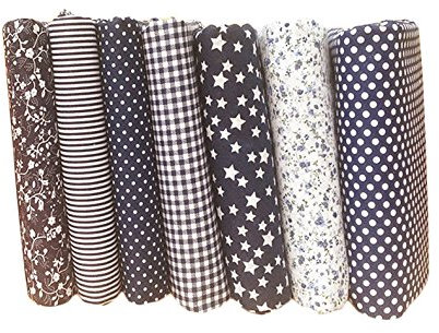 Yalulu 7 Stück 50x50cm Patchwork Baumwollstoff vorgestanzten Baumwolle quilt stoff viertel DIY Stoffreste Paket Stoffpakete (Schwarz)