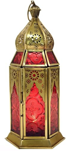 GURU SHOP Orientalische Metall/Glas Laterne in Marrokanischem Design, Windlicht, rot