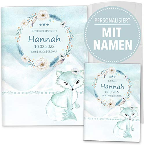 OLGS U-Heft und Impfpasshülle Set | Nordpol | Untersuchungsheft- 3-teilig & Impfpass Hülle personalisierte Geschenke Baby | Babygeschenke zur Geburt (U-Heft Set 3-teilig personalisiert, Fuchs)
