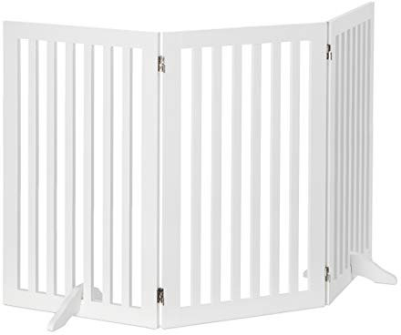 Relaxdays Absperrgitter, HxB: 91,5 x 154 cm, 3 Panel, faltbar, mit Füßen, verstellbares Hunde Schutzgitter, MDF, weiß