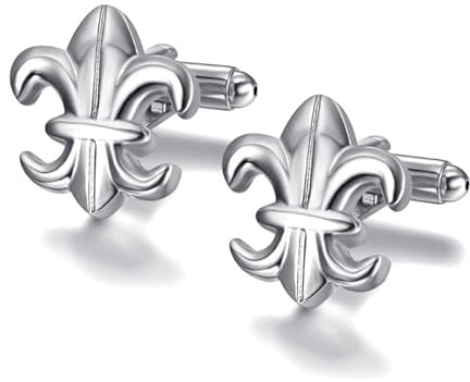 BOBIJOO Jewelry - Paar Manschettenknöpfe Fleur-de-Lys, Frankreich-Silber Lilie 19x17mm