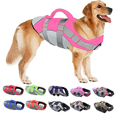 PJDDP Schwimmweste Für Hunde,Hundeschwimmweste,Ripstop Reflektierend Rettungswesten Für Hunde Mit Überlegenem Auftriebs Und Rettungsgriff,Schwimmmantel Schwimmtraining Für Hunde,Rosa,XL
