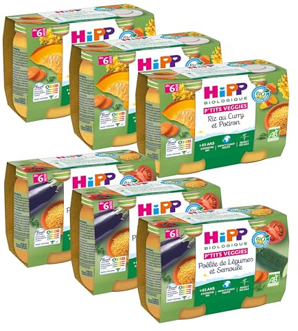 HiPP - P'tits Veggies - 2 Variétés dès 6 Mois - Pots 2x 190g - Lot de 6 - BIOLOGIQUE