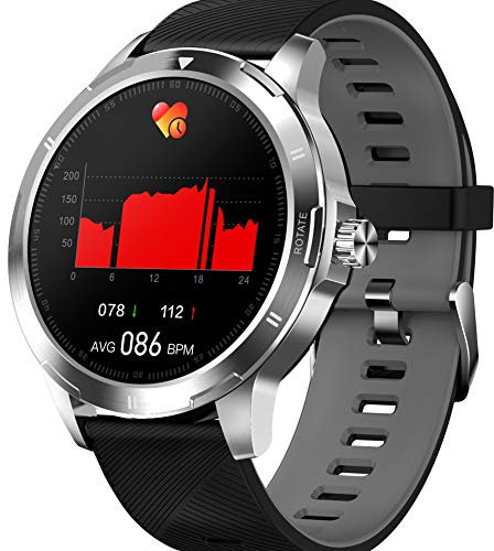 Reloj Deportivo Bluetooth, Temperatura Corporal, Presión Arterial, Monitorización del Sueño, Pulsera Elegante Gris