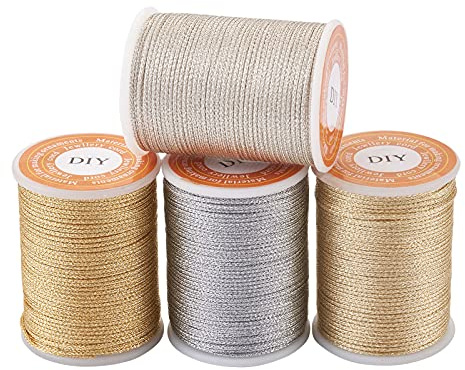 Beadthoven 4 rullar 1 mm metallisk sladd smycken polyester flätad tråd hantverk sträng för julprydnader hängande hantverk förpackning, 7 m/rulle