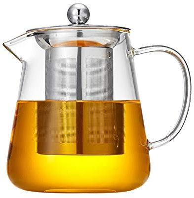 théières theiere Théière Théière Clear Verre avec Infuser amovible Filtre de bouilloire Micro-ondes & Sovetop Safe Tea Maker Pot OfficeHome/Cadeau Feuilles mobiles et théière fleurie