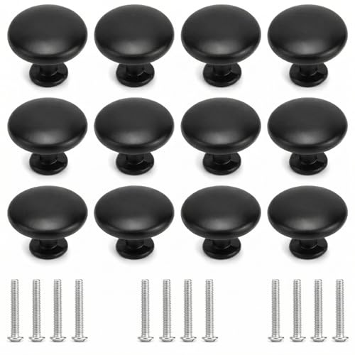 QWORK® 12 Stück 30 mm Türknauf Möbelknöpfe Schwarz, Knauf für Schrank Schubladen Kommode, Schrauben Enthalten