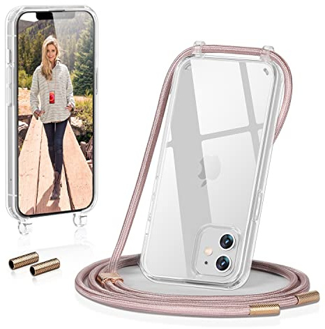 GOODVISH Handykette für iPhone 12 Pro Hülle mit Band, Roségold | Kameraschutz und Bildschirmschutz, Necklace Handyhülle Schnur Schutzhülle für Umhängen für 12 Hülle mit Kordel 6.1