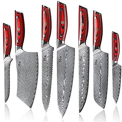 Cuchillos de cocina-Set de 67 capas de acero Damasco VG10 CHEF CUCHILLO CLEAVER UTILIDAD UTILIZANDO CUCHILLA DE PAN CUCHILLO G10 Handle Herramienta de cocción (Color : 7PCS)