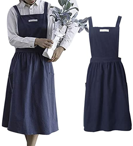SIFANGPING Delantal de cocina para el hogar, delantal de lino y algodón, vendaje cruzado, ropa de trabajo para jardín, catering para hornear, restaurante comercial, pintura, tallado de ropa