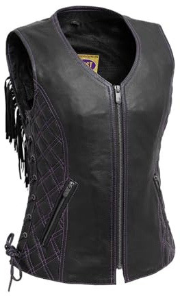 First Mfg Co - Bandida - Women's Motorcycle Biker Riding Black Leather Vest - 2X Large
