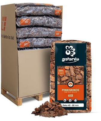 GALAMIO Pinienrinde Deko 40-60mm 60l x 13 Sack 780l 1 Palette Pinienmulch Pinienerde Rindenmulch Pinienborke Pinie Mulch Bark Rinde Für Pflanzen Garten Terrarium Dekorativer Bodenbelag