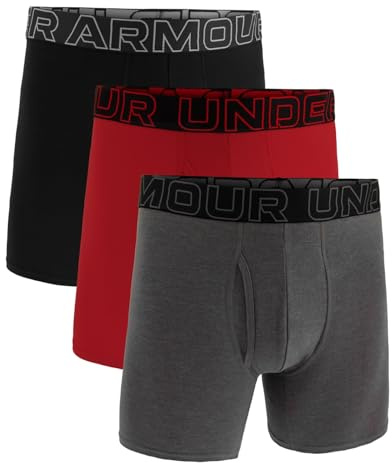 Under Armour Men's 3-Pack Performance Cotton Boxer Brief, 6 Inseam – Breathable, Moisture Wicking, Soft Touch, All-Day Comfort, Black/Red/Grey, XXL