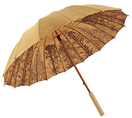 ThreeH Parapluie long avec 16 côtes 210T Canopée large Parapluie coupe-vent pour le golf, les voyages d'affaires avec poignée en bois solide,Jaune