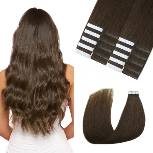 Sindra Tape Extensions Echthaar Braun 45cm | Tape in Hair Extensions, 20 Stück 50g, Haarverlängerungen, Invisible Remy Skin Weft, 18 Zoll