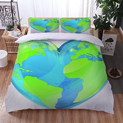 Set Di Biancheria Da Letto 3 Pezzi 260X240Cm, Set Copripiumino Matrimoniale In Microfibra Per Adulti Con Cerniera E 2 Federa, Motivo Stampati In Stampa Della Mappa Del Cuore 3D, Morbida