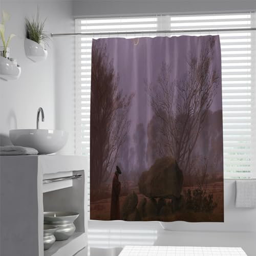 WEECHAINGE A Walk at Dusk Stampe d'arte estetica Set di tende da doccia con 12 ganci Caspar David Friedrich Style Home Bathroom Decor Tenda da doccia W150xL200cm