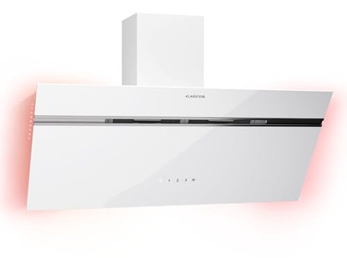 Klarstein Alina Hotte Aspirante - Hotte Décorative 80 cm, 600 m³/h, Classe A, LED, 69 dB, Mode Évacuation & Recirculation, Blanche