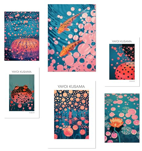 Nacnic Set da 6 Yayoi Kusama Zucca di pesce giapponese Poster con illustrazioni di design per decorare le pareti di casa. Camere, negozi e attività commerciali. A3 e A4 Senza cornice