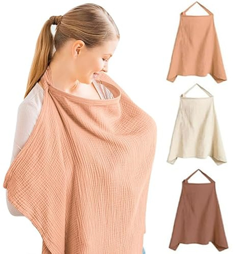 Amningsduk amningsförkläde FaJoek muslin amningsskydd för spädbarn 75 x 95 cm, amningsskydd, amningsduk för resor, mjuk och ventilerande amningshalsduk, amningsfilt bomull, justerbar rem (rosa)