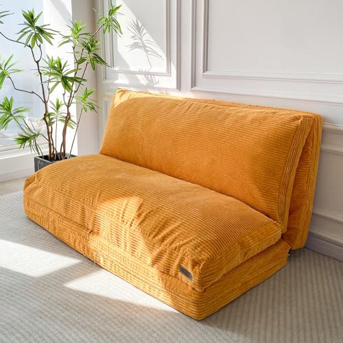 MAXYOYO Sitzsack-Bett, faltbar, Cordsamt, Schlafsofa, Bodenmatratze für Erwachsene, extra dick, 4-Fach gefaltet, Bodencouch für Schlafzimmer, Wohnzimmer, Beige, 75 x 240 cm