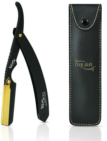 ZAMAHA UK Straight Cut Throat Razor Kit - Professional Barber Shaving for Men - Moustache & Beard Kit (Black With Gold)