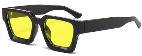 WDZAYXC Vintage Rechteckige Sonnenbrille für Damen Herren Chunky Rectangle Sunglasses Retro Brille UV400 Schutz(Schwarz-Gelb)