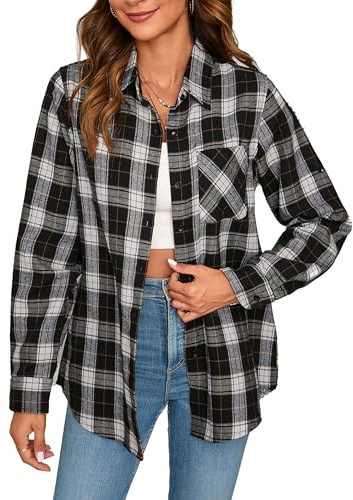 Stamain Chemise à Carreaux Femme Flanelle Bucheron Western Décontractée Manches Longues Classique Blouses Boutonnées