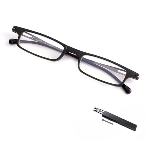 SKYWAY Ultra Dünne Faltbare Lesebrille für Herren Damen, Ultraleicht Blaues Licht Blockierend Kompakte Computerbrille, Metall und TR90 Rahmen Schwarz