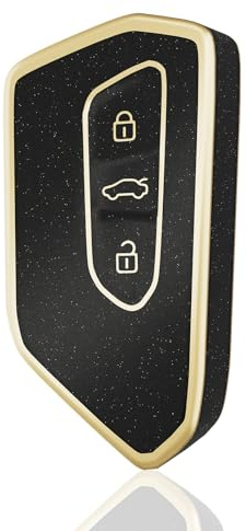 OFF WE GO Autoschlüssel Hülle für VW Schlüsselhülle Cover Schlüsselbox für Volkswagen Golf 8 MK8 Seat Leon MK4 Skoda Octavia 8 Ateca Tarraco Schlüsselcover Schlüssel Schutz Gehäuse, Schwarz Gold