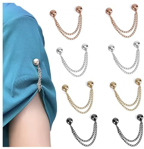 8 Pack Magnet Clothing Pins, Metal Magnetic Clips – Instant Garment Tailoring Solution | Secure Shirt Hem Adjuster, Sleeve Cinch Clip for T-Shirts/Blouses/Dresses, Hijab & Scarf Holder with Chain