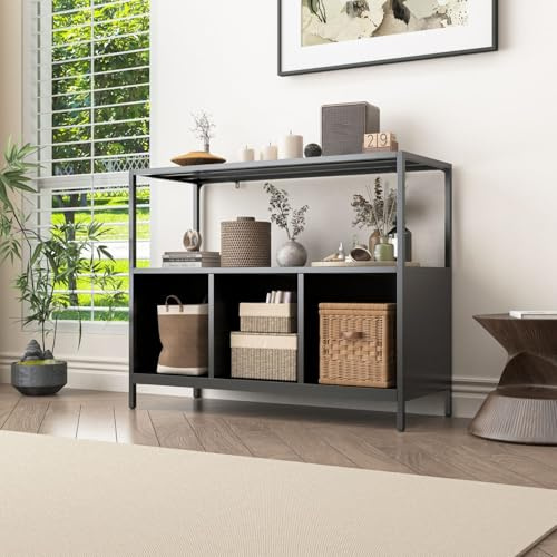 Coemo Sideboard Chicago, Schwarz, Kommode für Wohnzimmer aus Metall | 3 Fächer mit 2 Regalteilen, Vitrine für Bücher und Deko, Industrial Sideboard, Industrieller Charme und Funktionalität