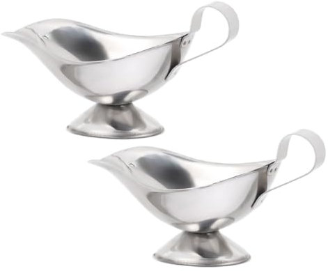 BUGUUYO 2pcs Stainless Steel Gravy Boat 5oz Sauce Jug Set Handle, Metal Gravy Bowl for Serving Condiments and Salad Dressings, Suitable for Western Dining and Thanksgiving