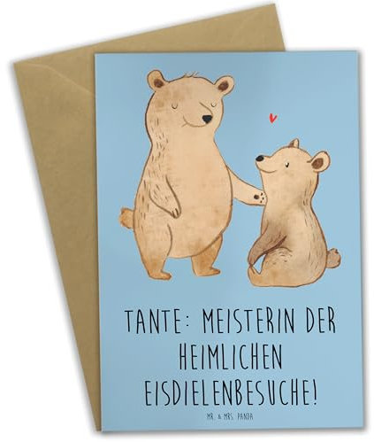 Mr. & Mrs. Panda Grußkarte Tante Eisdielenmeisterin - Geschenk, Nichte, Handarbeit, Geschenke, Familie, Neffe, hochzeitskarten, Humor, einladungskarten, genesungskarte, weihnachtskarten, Lustig