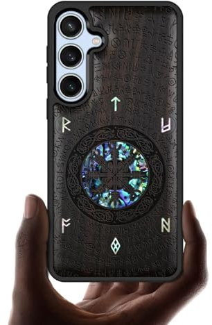 Carveit Designer Wooden Case for Samsung Galaxy S24 FE Case Cover [Wood Engraving & Shell Inlay] Compatible with Wireless Chargers S24 FE Case (Viking-Blackwood)