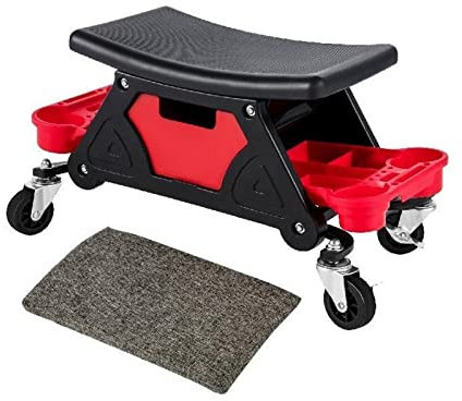 Garage Mechanic Brake Hocker 3 Ablagefächer mit Sitzkissen Mobile Toolbox Geeignet for Autoreparaturräder 300LBS Kapazität