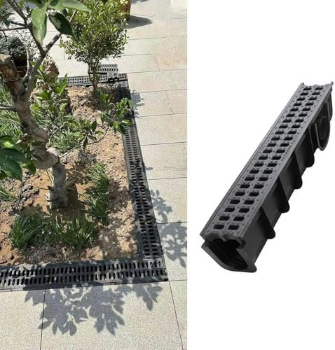 Canaleta Desague con Rejilla Sistema de Drenaje de Zanja Estrecha para Patio, Cubierta y Tubería de Drenaje de Canal de Plástico de Polímero para Exteriores, Canaleta de Drenaje de Lluvia para Jardín,