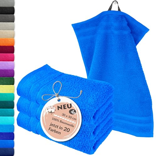 Lashuma Baumwoll Handtuch Set 30x50 cm, London 4er Set Gästehandtücher Karibik Blau, Weiche Handtücher für Gesicht, Kinder und Gäste