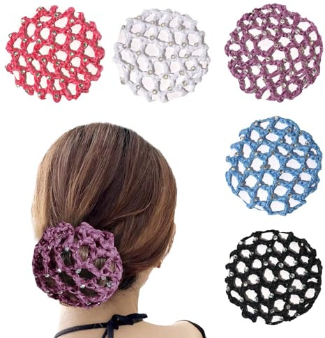 Zcbzbn Haarnetze, 5-Teilige Netze, Ballett-Haarnetze, Frisuren Mit Haarnetzen, Glitzer-Kristall-Haarnetze, Ballett-Haarnetze FüR MäDchen, Haare FüR Kunstturnen, Eiskunstlauf, Ballett