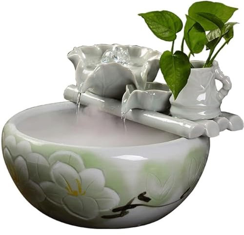 Ceramic Fountain, Running Water Fountains, Soothing Sound, Relaxation, Meditation, Tabletop Fountain, Flower Pot (With atomizer)
