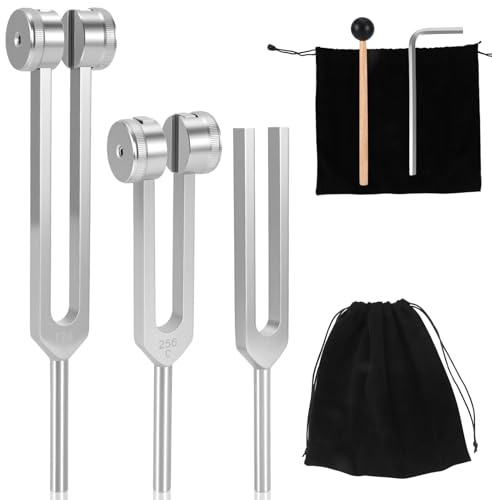 Diapasones para sanación, juego de tenedores de sintonización con martillo reflejo para curación, chakras, terapia de sonido, yoga, diapasón y martillo, juego de 128 256 y 512 Hz