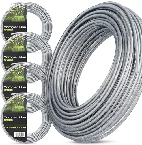 4x Mähfaden 2,7 mm 15 m Trimmfaden Rasentrimmer Rund Draht Verstärkt Stahl Ersatzfaden Trimmerschnur Rasentrimmerspulen Rasentrimmerlinie Gartentrimmer Freischneider