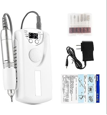 ZKLGS Torno para Uñas Taladro de uñas inalámbrico, máquina Amoladora de manicura, Lima de uñas de 35000RPM, máquina pulidora, fresadora de uñas, Herramienta de Arte de uñas(Bianco)