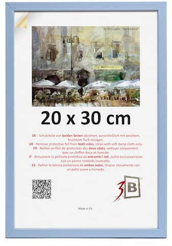 3-B – Cornice portafoto modello Lund in stile moderno, colore azzurro chiaro – 20 x 30 cm – con vetro acrilico