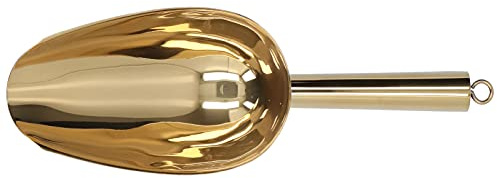 Nikou Cuchara de hielo de acero inoxidable, en forma de U, de grado alimenticio, para el hogar, hotel, restaurante, pala de metal, 9.5 pulgadas, acabado dorado