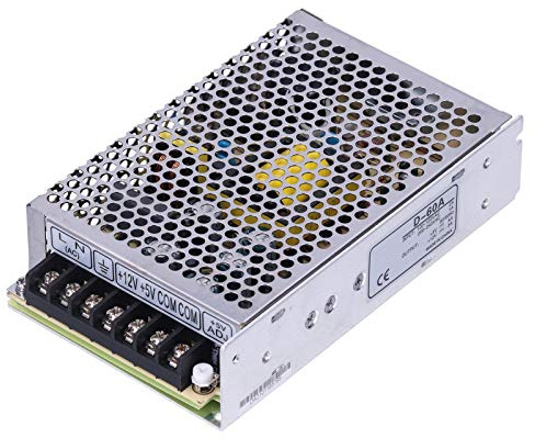 Xiuganpo D 60A, Fuente de Alimentación de Conmutación Regulada Universal, Salida Doble 60W, Salida de Doble Vía de 5V/4A y 12V/3A, Voltaje de Entrada 115/230VAC, Energía Eficiente para