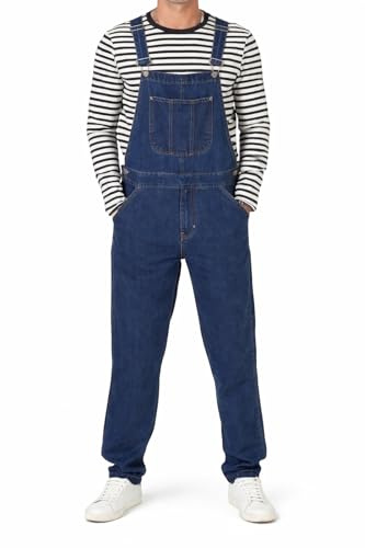 Unisex Denim Dungarees - Men’s Relaxed Fit Jeans Bib and Brace Overall Dungarees – Adjustable Straps with Multiple Pockets Pro Heavy Duty Workwear & Comfortable Overall Pants(Stone-34)