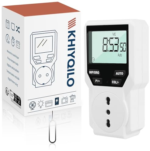 KHIYQILO Presa Programmabile Digitale, Timer Elettronico Settimanale 18 Programmi, Display e Menu in Italiano, Risparmio Energetico e Sicurezza, Presa Temporizzata Elettrodomestici Luci, 16A 3680W